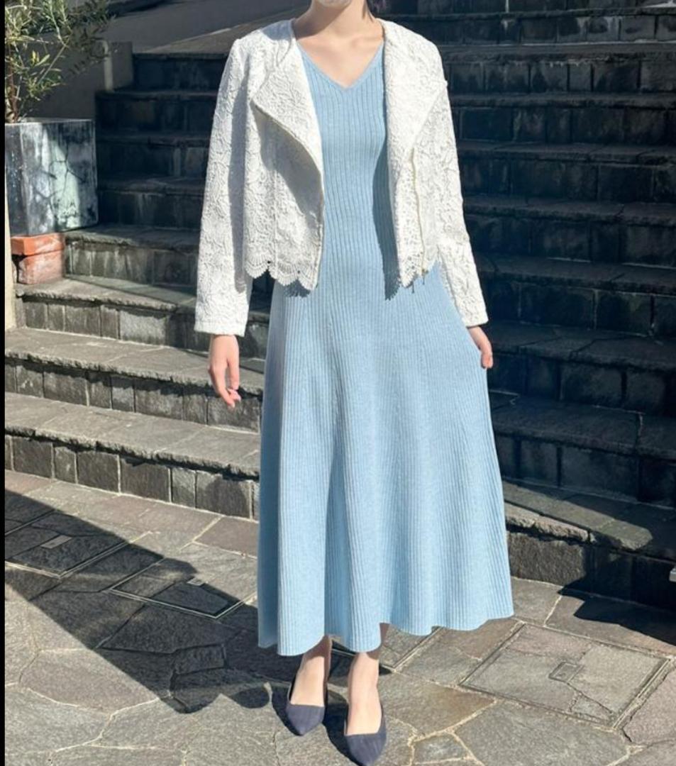 美品　JENNE細見えリブワンピース　Lサイズ　青