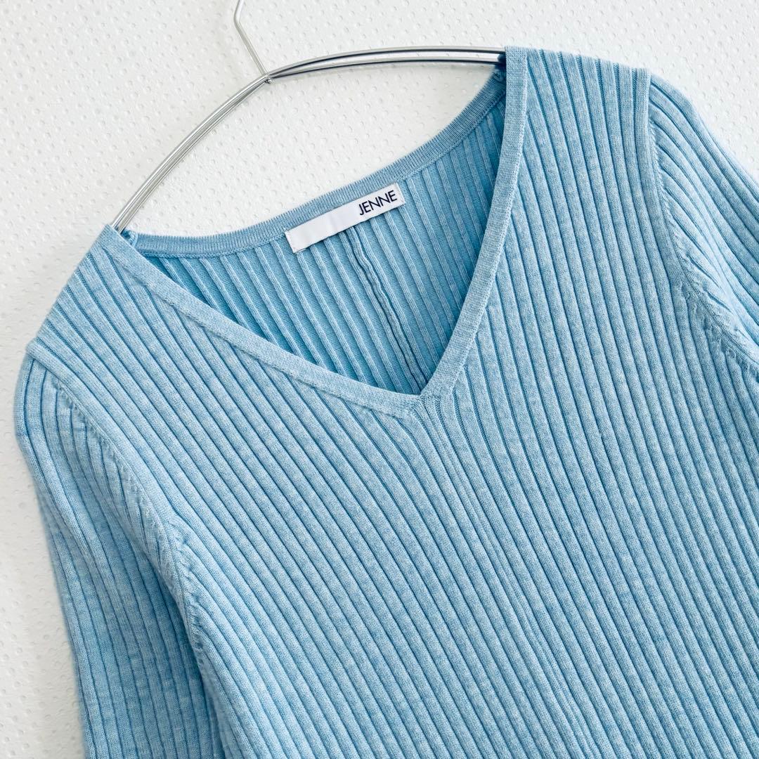 美品　JENNE細見えリブワンピース　Lサイズ　青