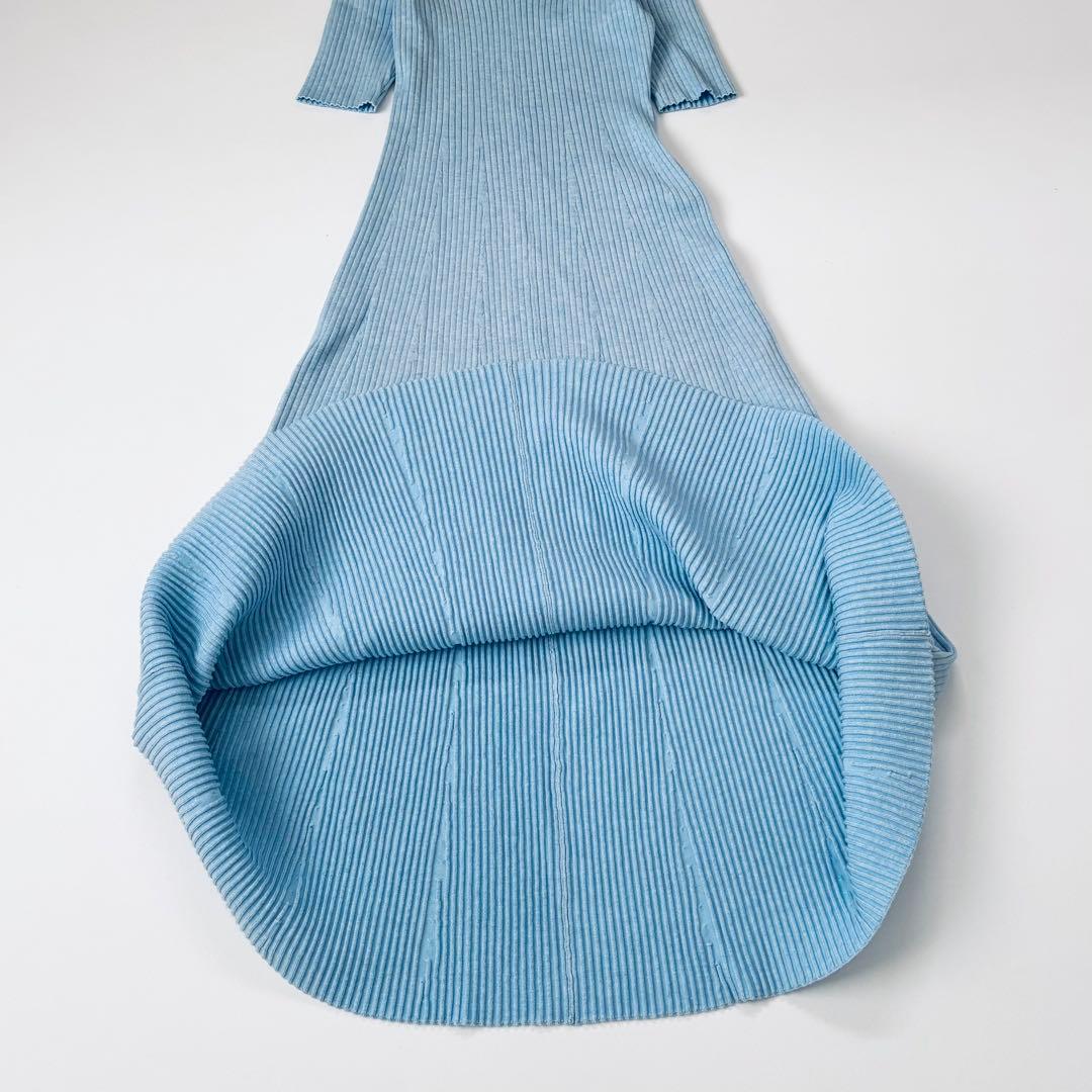美品　JENNE細見えリブワンピース　Lサイズ　青