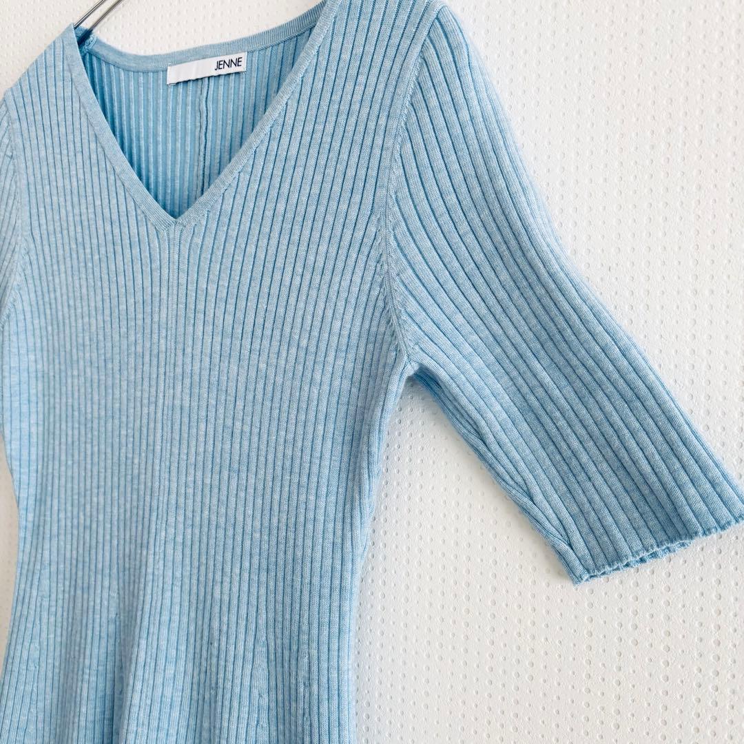 美品　JENNE細見えリブワンピース　Lサイズ　青