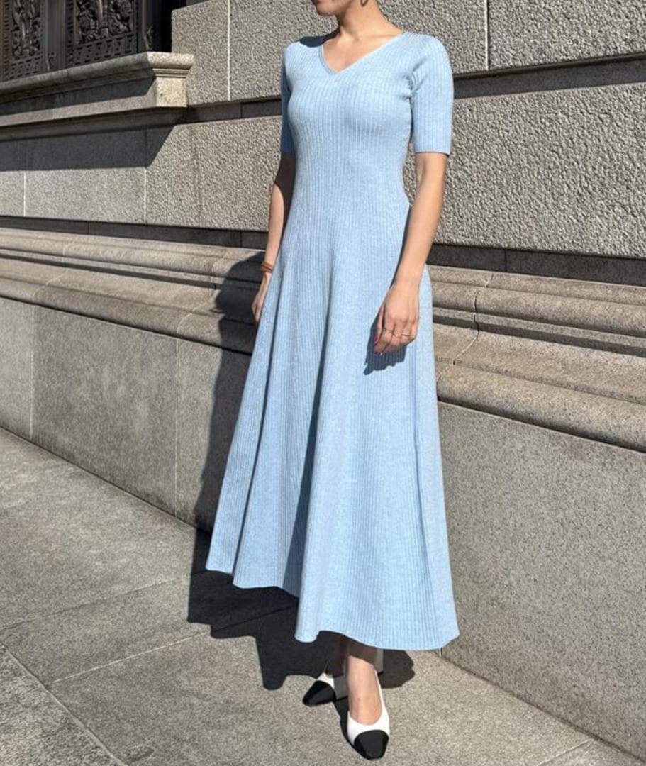 美品　JENNE細見えリブワンピース　Lサイズ　青