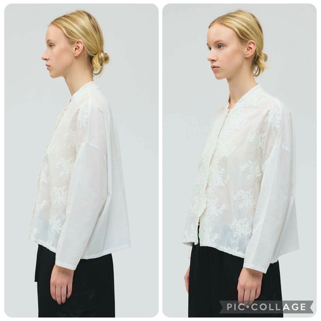 ミズイロインド　mizuiro ind レーススタンドカラーワイドシャツ　花柄