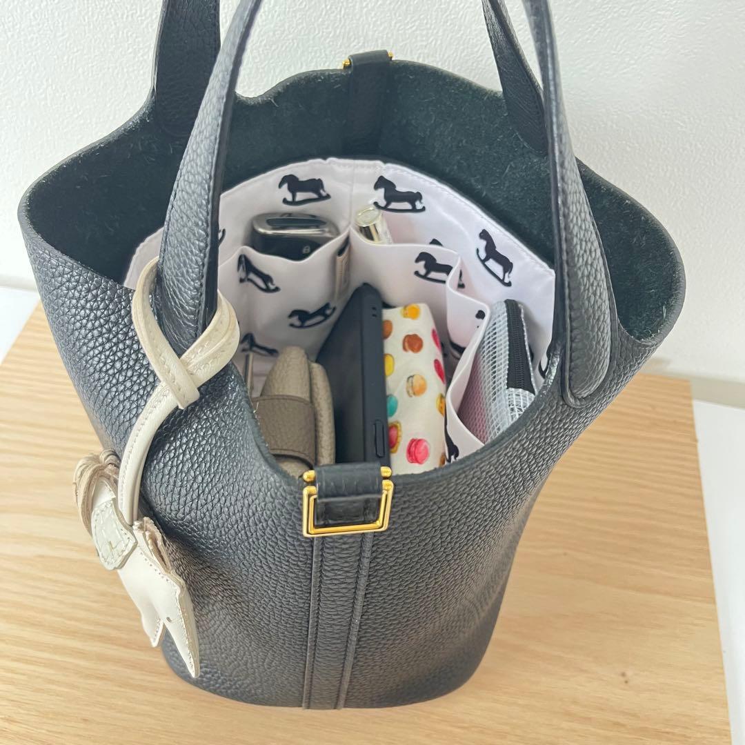 HERMES ピコタンPM18 インナーバッグ ブラック ホース柄 自立