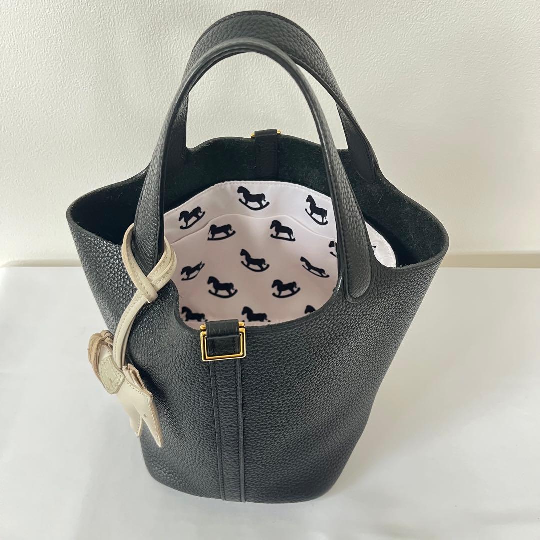 HERMES ピコタンPM18 インナーバッグ ブラック ホース柄 自立