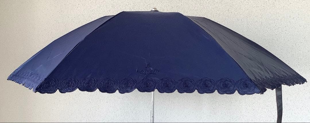 新品★ランバンコレクション★スカラップローズ刺繍晴雨兼用折りたたみ日傘★ネイビー