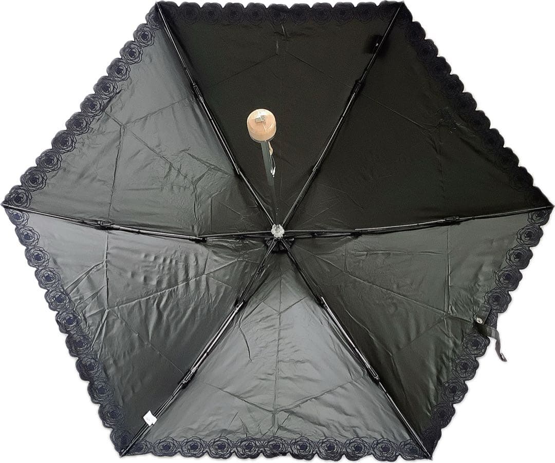 新品★ランバンコレクション★スカラップローズ刺繍晴雨兼用折りたたみ日傘★ネイビー