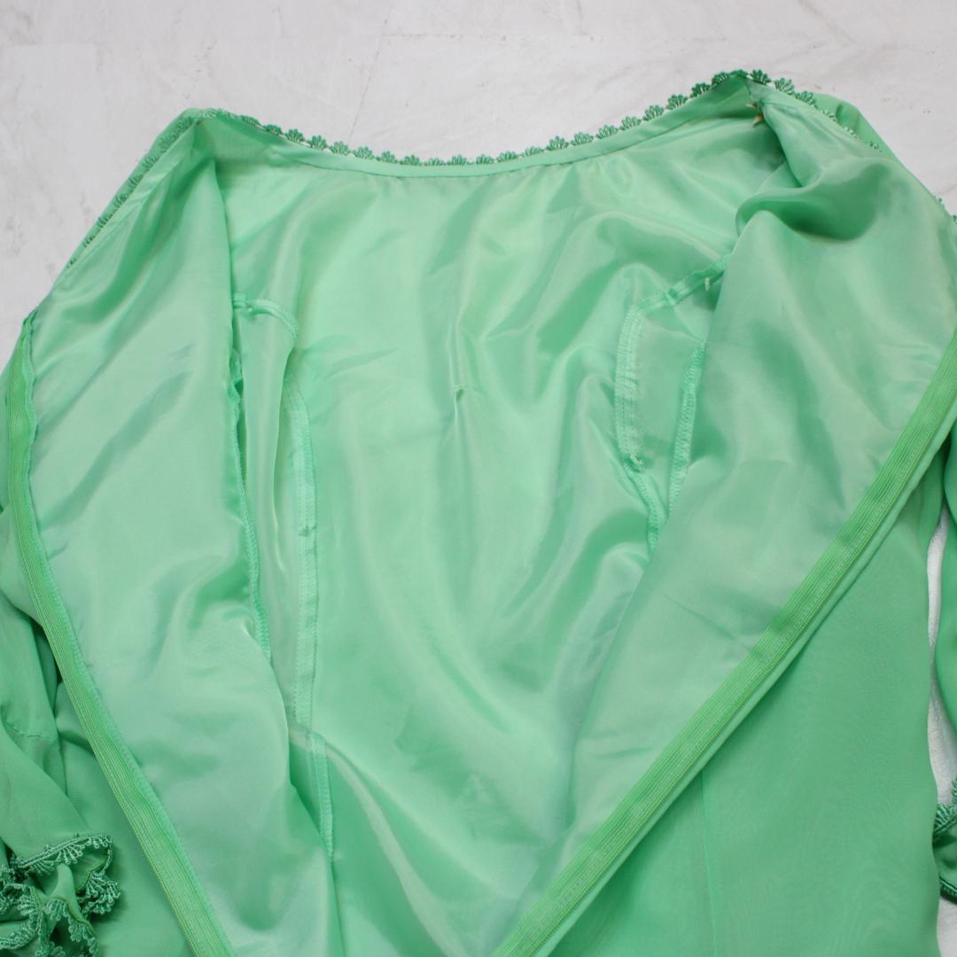 【美品 社交ダンス衣装】ワンピース ドレス U:NA 緑 グリーン 無地 レース