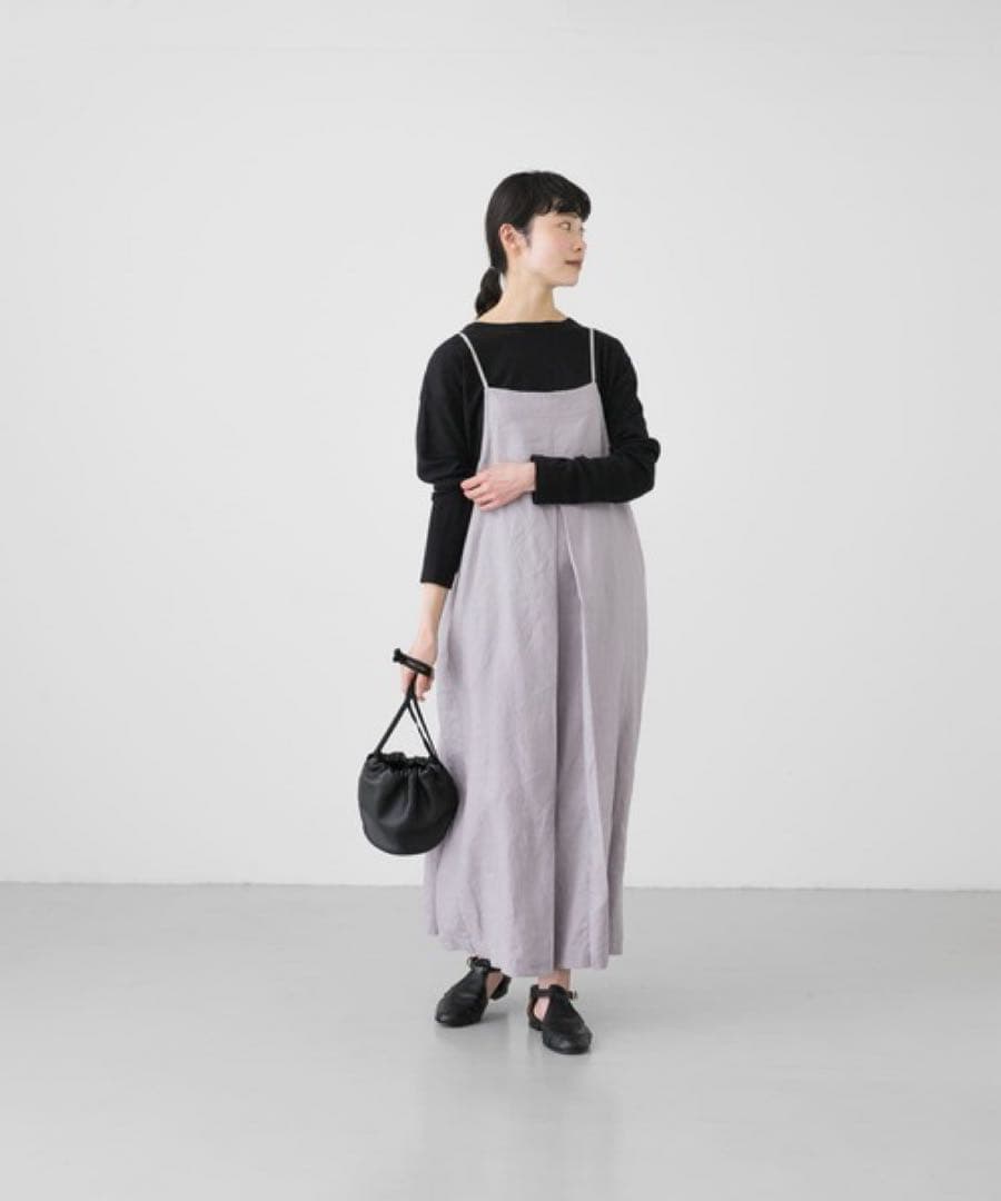 ◆レア美品◆かぐれ◆リネンバックギャザーワンピース　ラベンダー定価18,700円