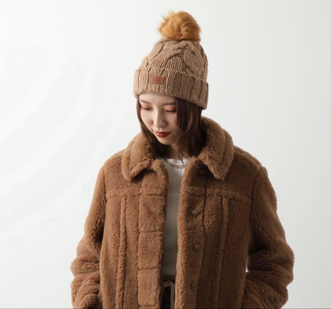 UGG ケーブル編み ニット帽 ライトグレー