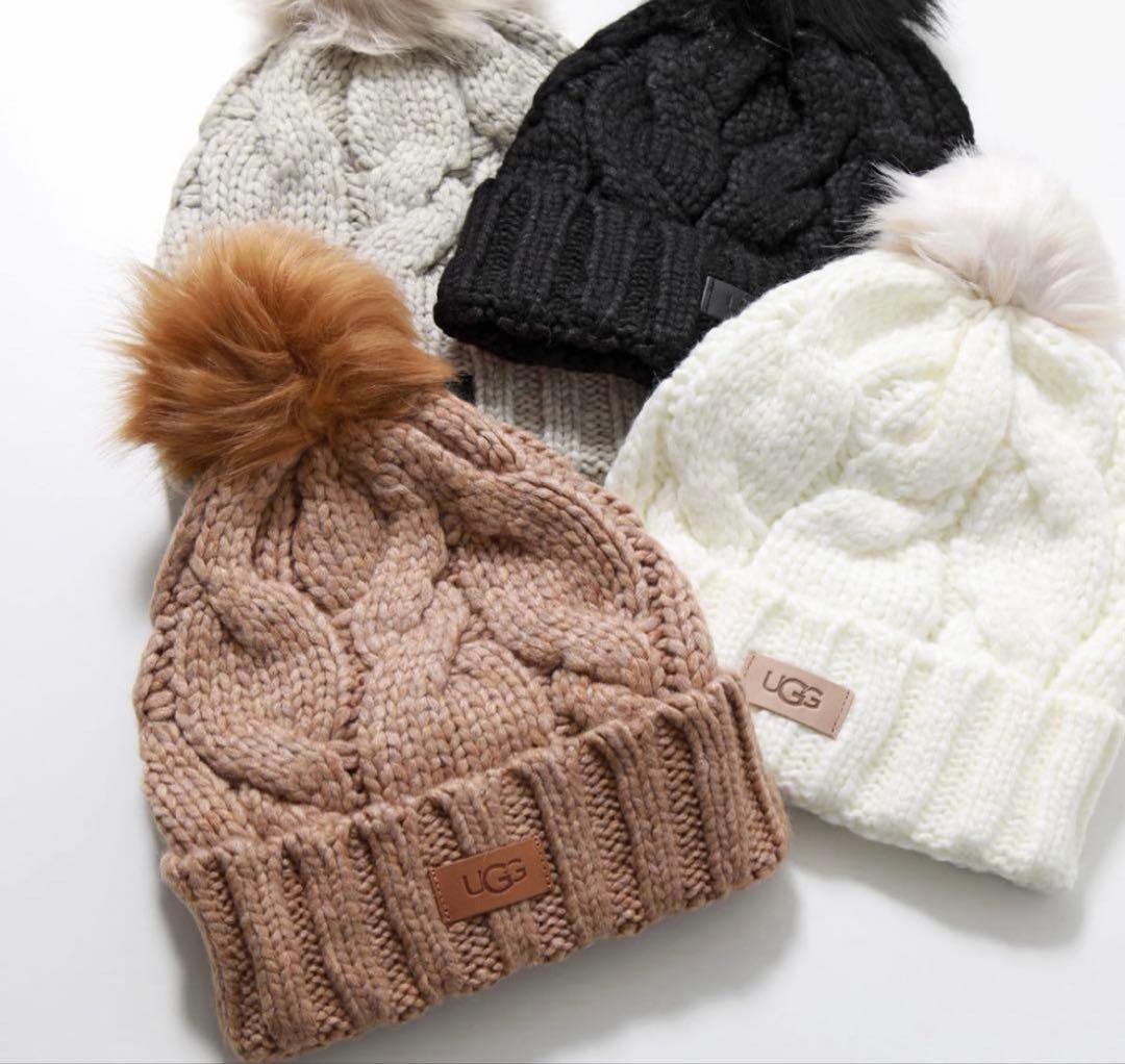 UGG ケーブル編み ニット帽 ライトグレー