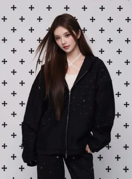トップス andwang Kirakira jewel zip up black S