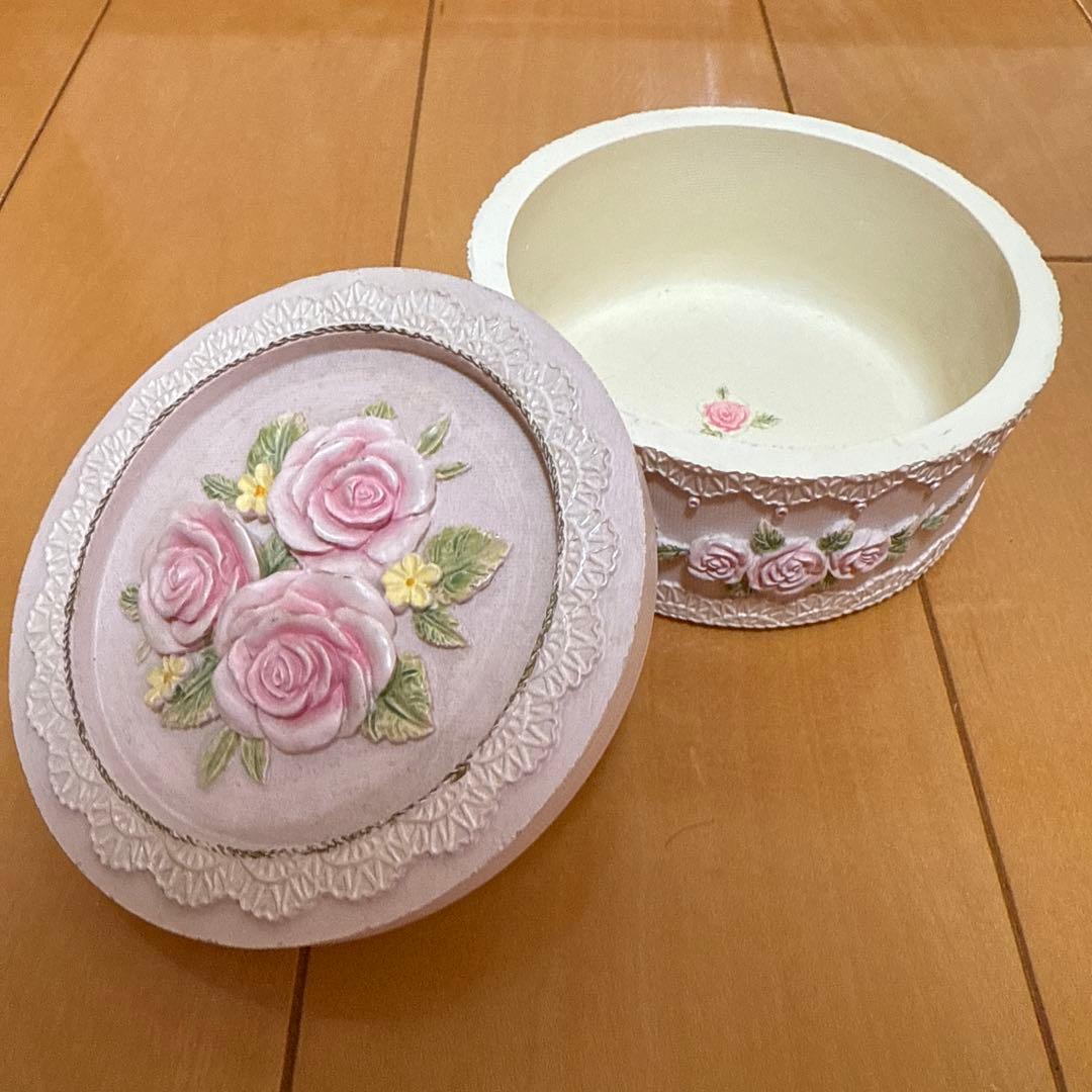 フランス購入 アンティーク雑貨 薔薇 バラ アクセサリーケース ピンク