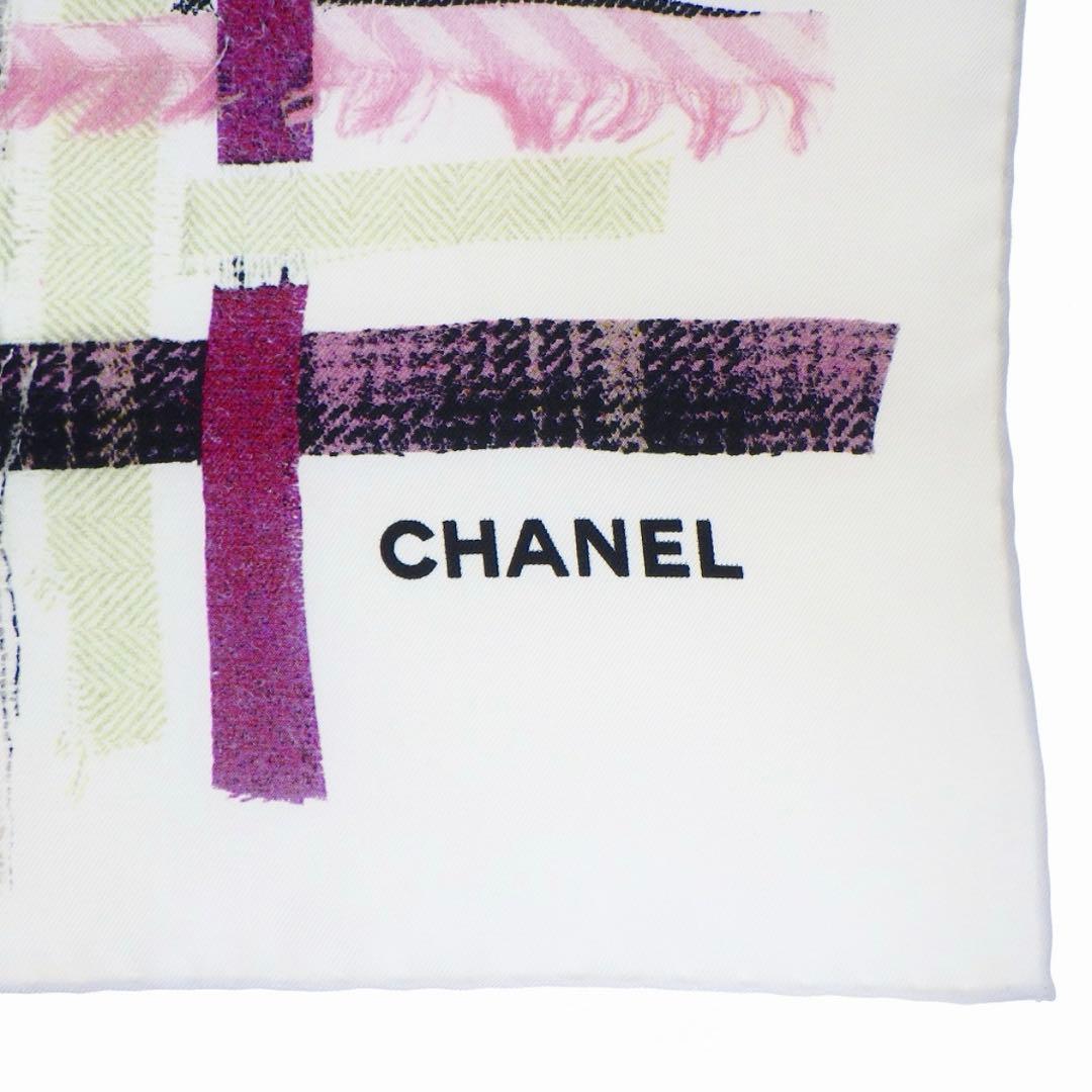 CHANEL シルク100% チェック柄スカーフ