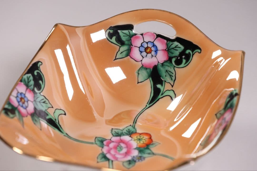 【CM295】オールドノリタケ 草花 ラスター彩 皿 小鉢 耳付 日本 陶磁器