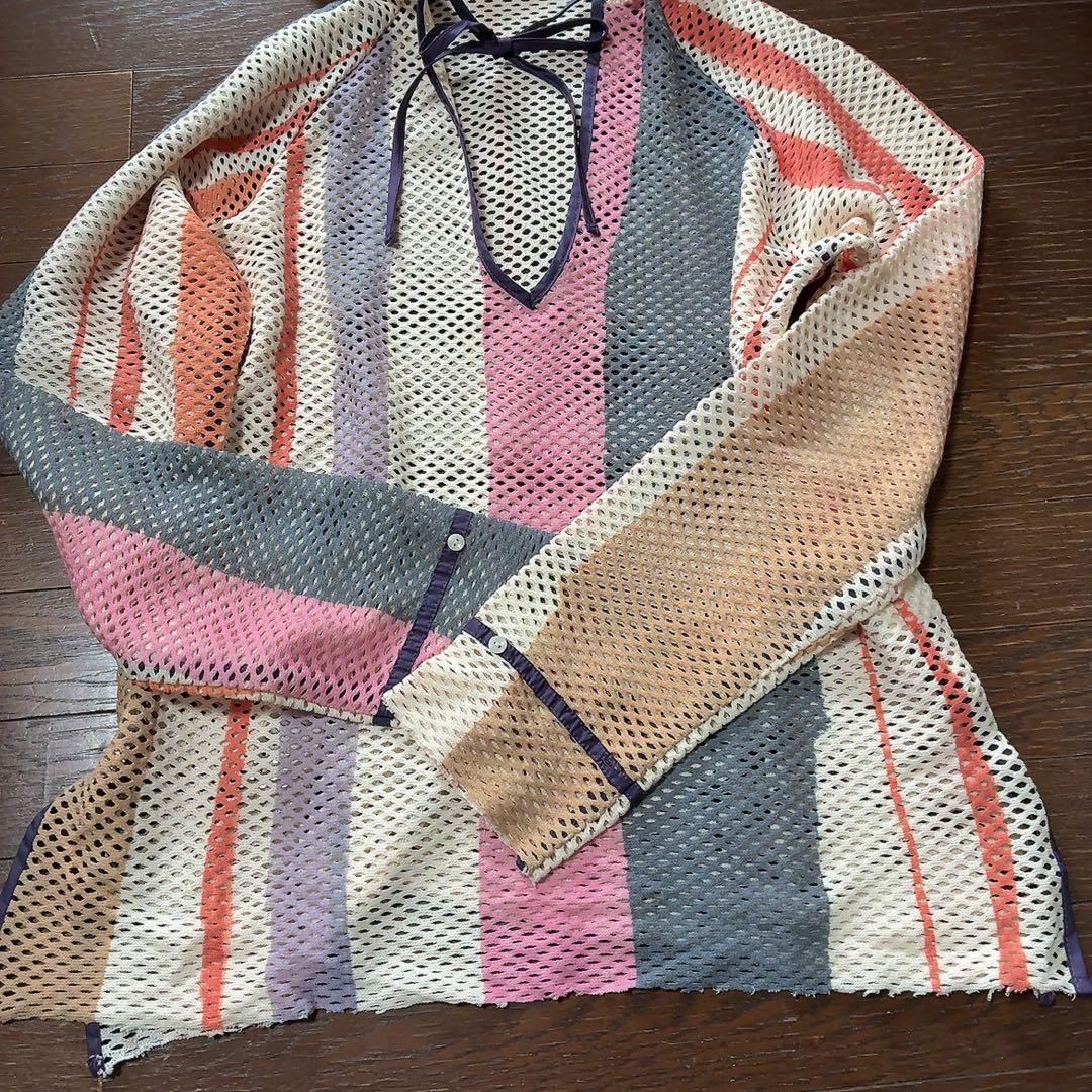 pamm メッシュストライプフードパーカー