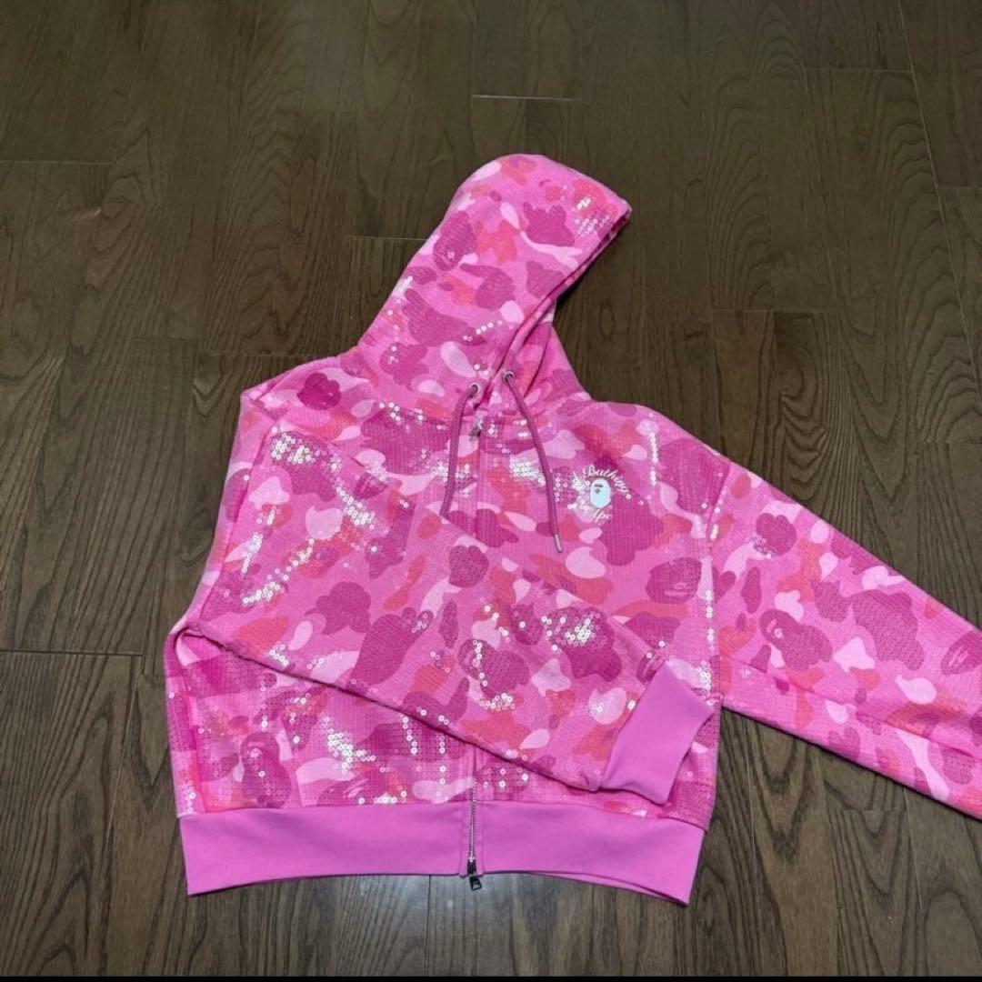 トップス APE HEAD SEQUIN CROPPEDFULL ZIP HOOOIE