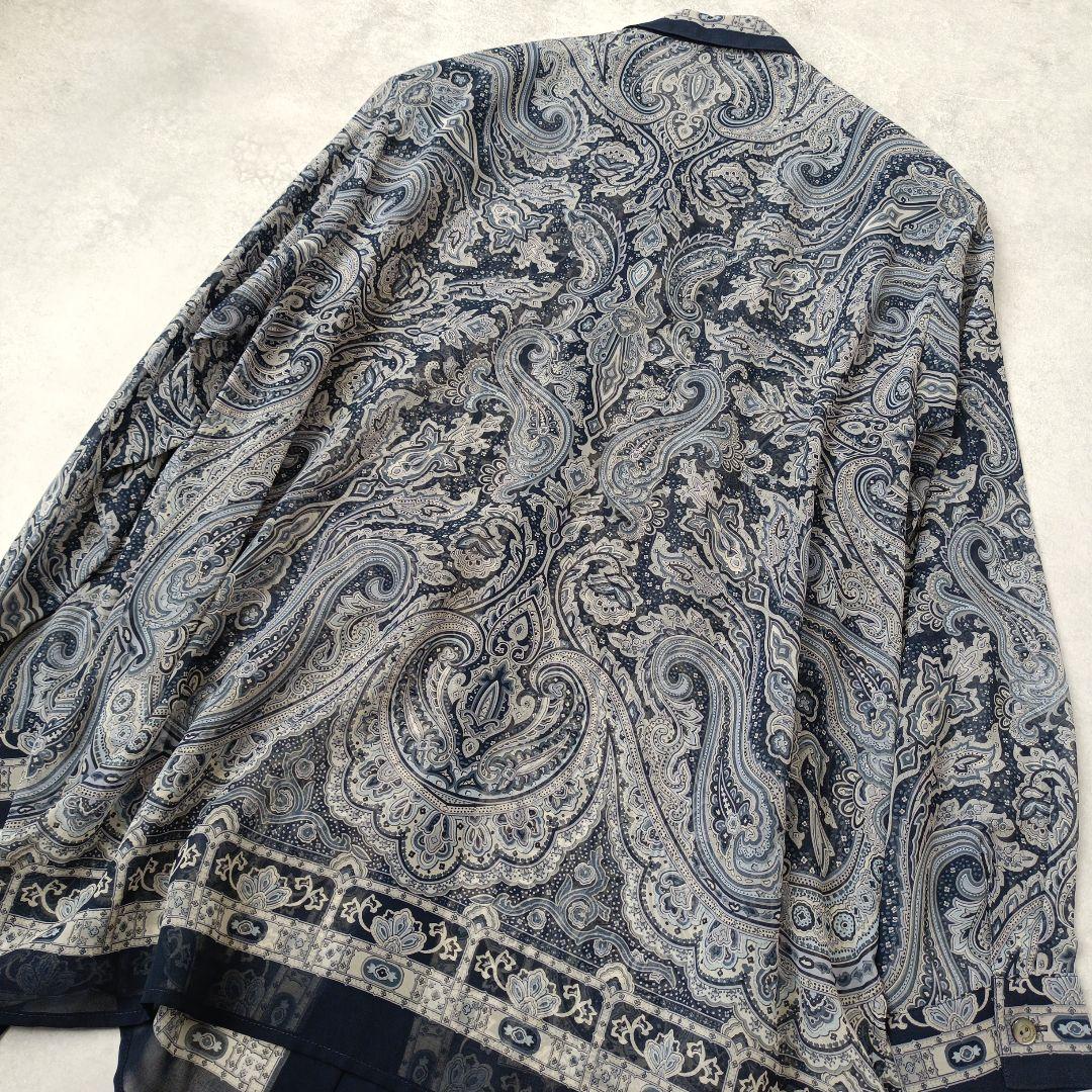 美品 希少バーバリー ペイズリー柄 シースルー シアー ブラウス シャツ 大きめ