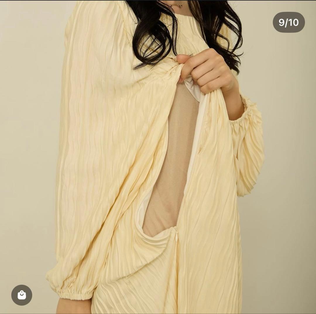 honono 【マタニティ・授乳服】ウェーブプリーツワンピース　ブラック