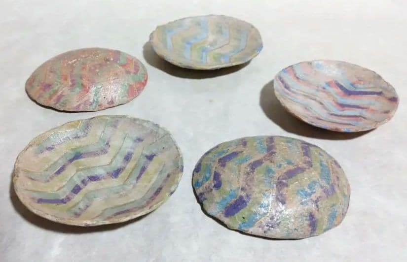 色絵金彩楕円小皿5枚組 (杉浦康益 作) 未使用 新品同様