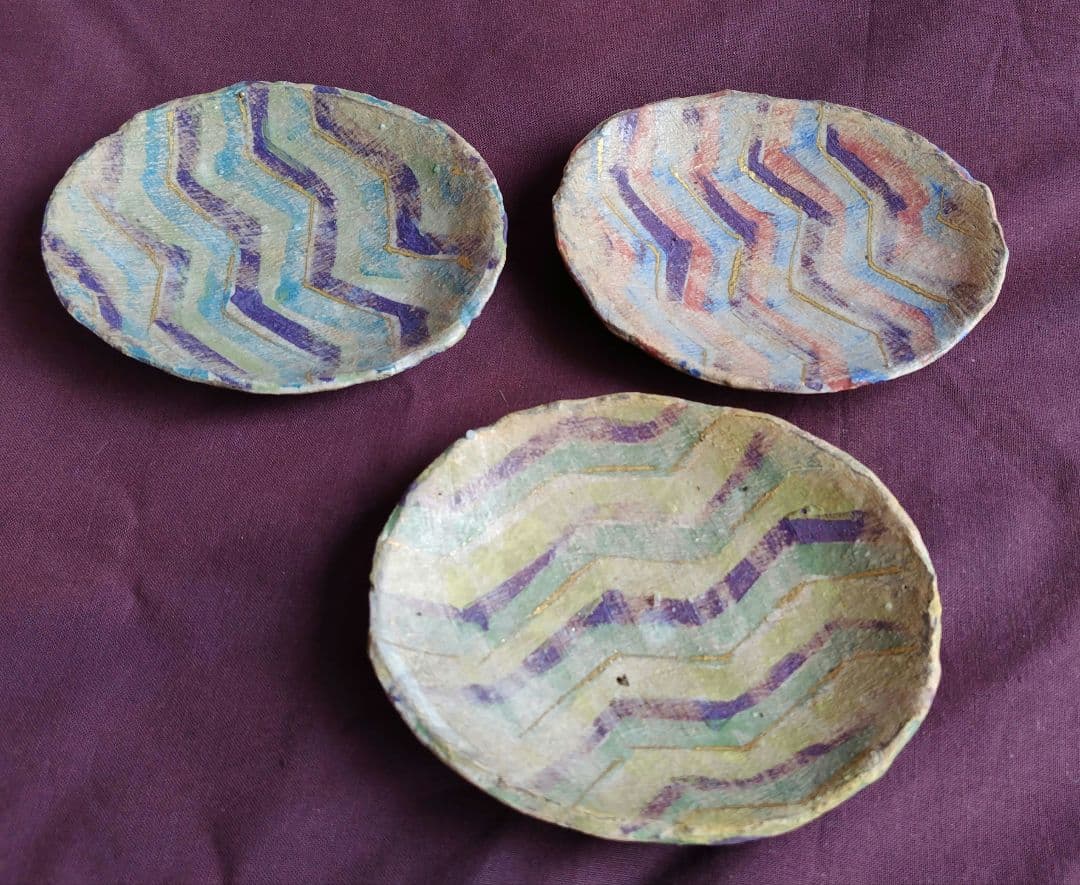 色絵金彩楕円小皿5枚組 (杉浦康益 作) 未使用 新品同様