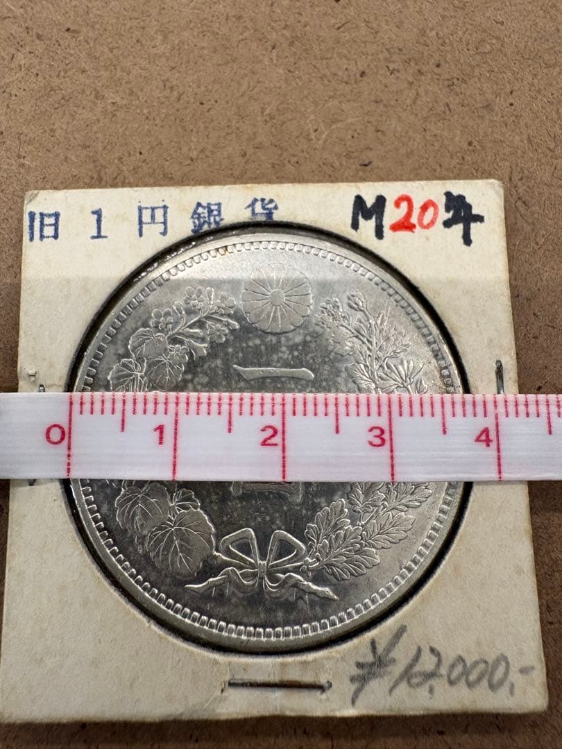 お*ん様 一圓銀貨 花 龍 デザイン 明治20年　直径38ミリ、重さカバー込み2