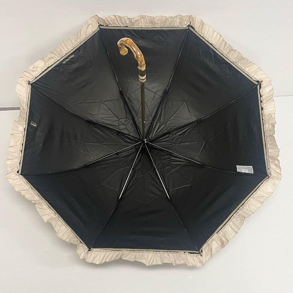 t*o様 新品52994ジルスチュアートベージュフリル晴雨兼用折りたたみ日傘雨傘