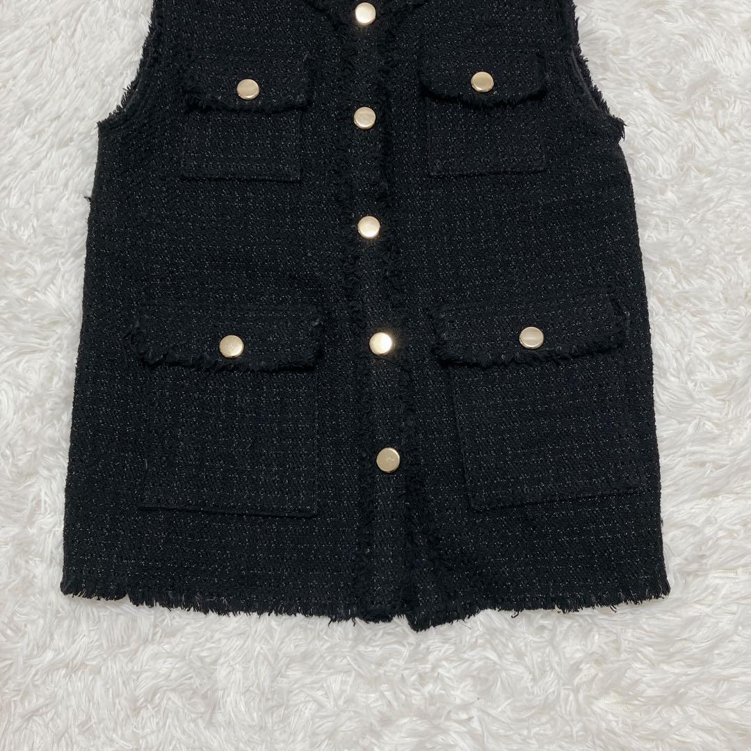 美品 フレイアイディー 定価4万 GIOLICA ツイードジレ 金ボタン 黒 M
