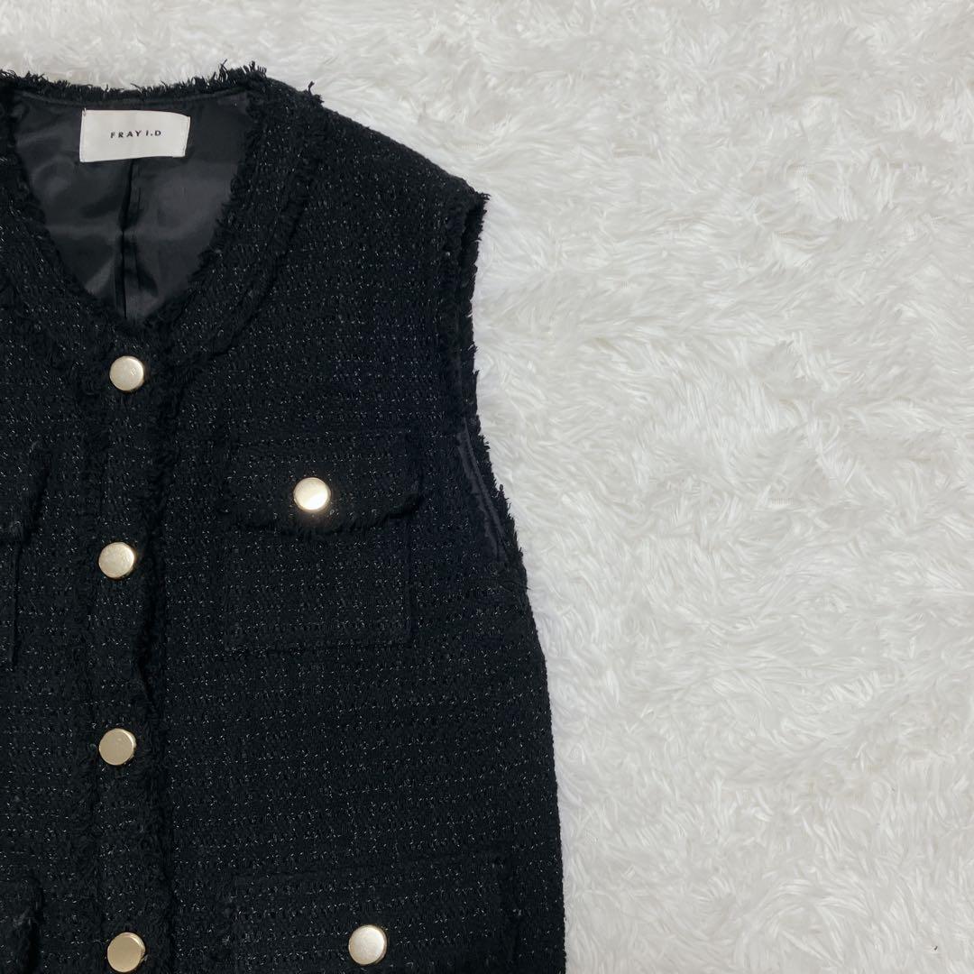 美品 フレイアイディー 定価4万 GIOLICA ツイードジレ 金ボタン 黒 M