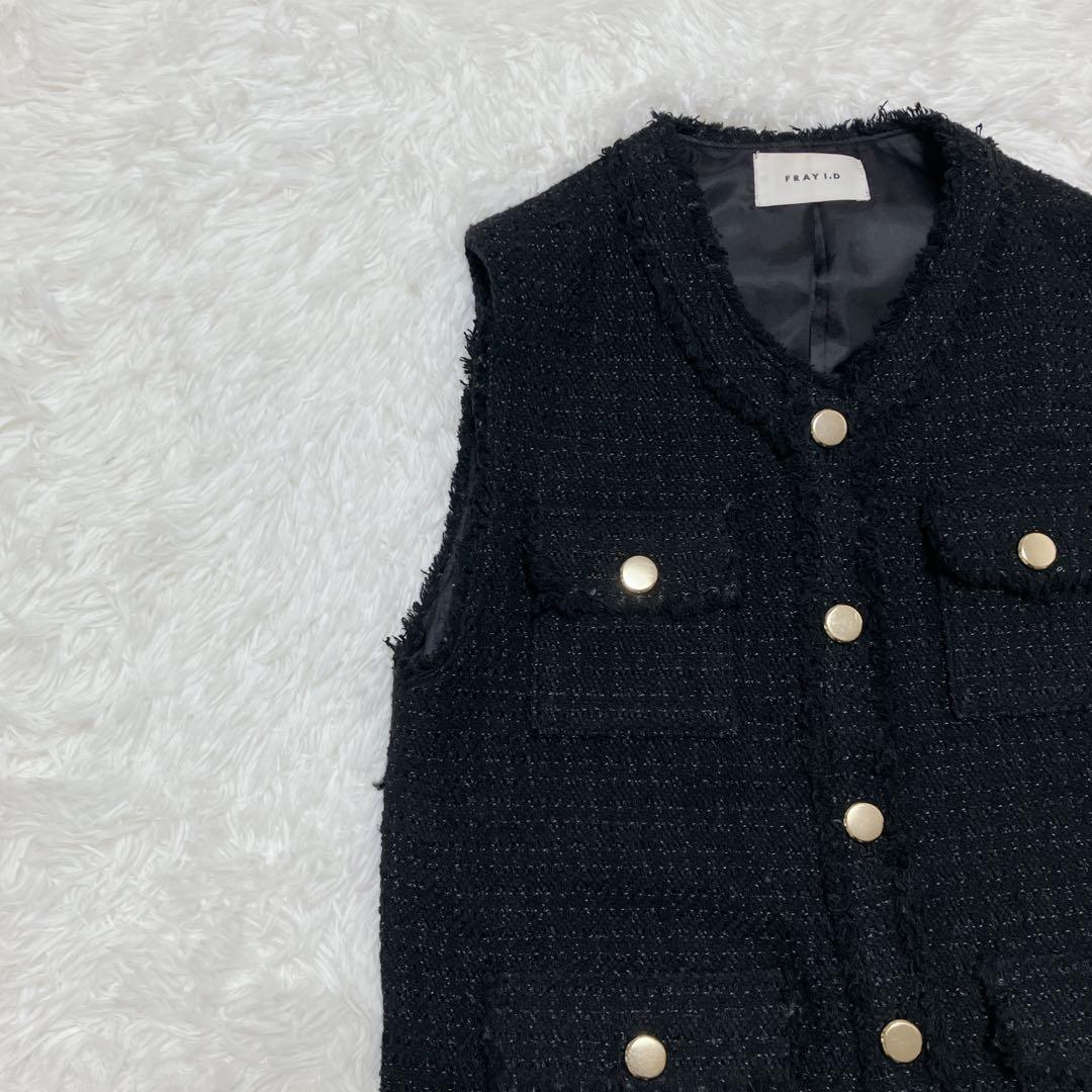 美品 フレイアイディー 定価4万 GIOLICA ツイードジレ 金ボタン 黒 M