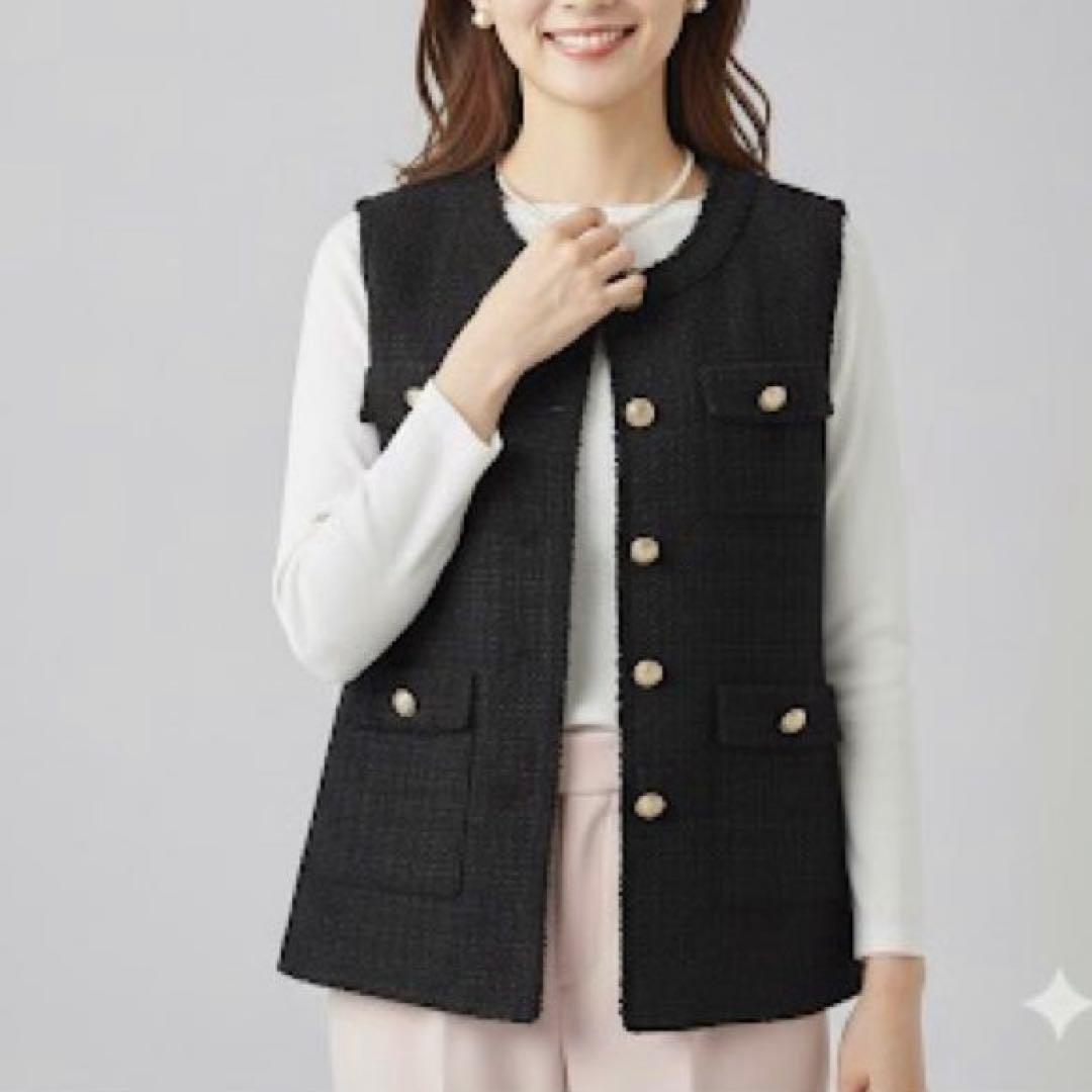 美品 フレイアイディー 定価4万 GIOLICA ツイードジレ 金ボタン 黒 M