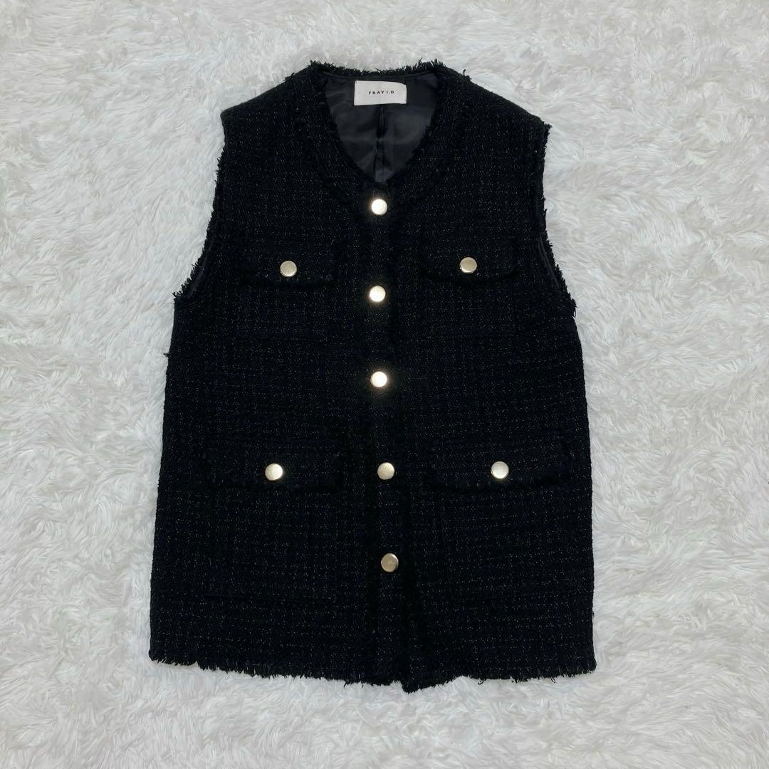 美品 フレイアイディー 定価4万 GIOLICA ツイードジレ 金ボタン 黒 M