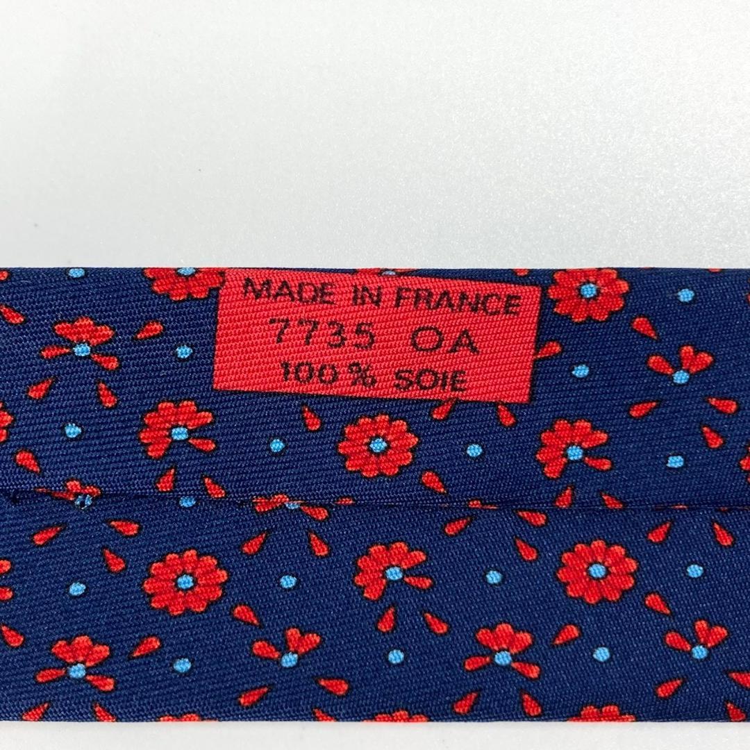 Hermès　エルメス　ネクタイ　ネイビー　レッド　花柄