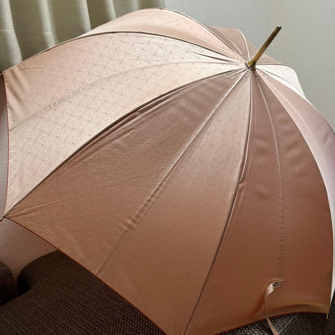 セリーヌ　傘　長傘　雨傘　ベージュ　レザーハンドル　ピンク