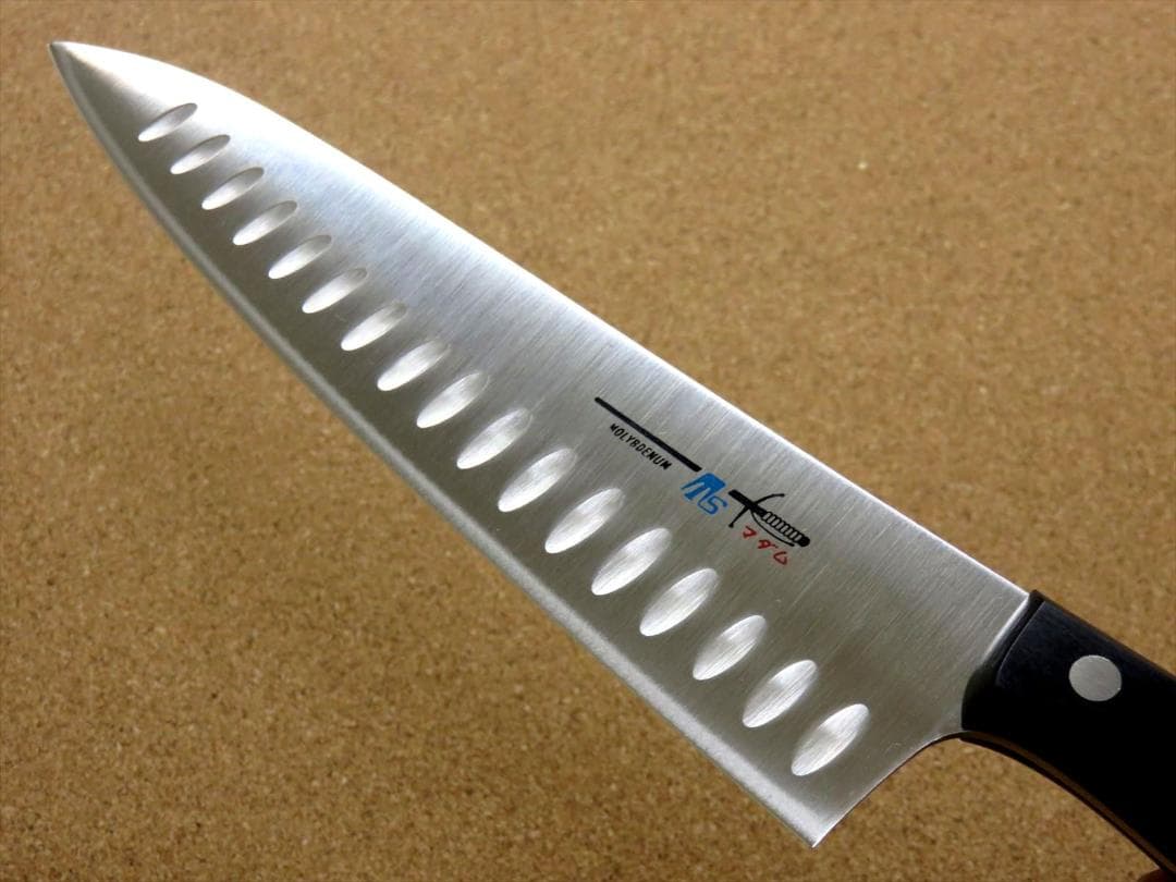 関の刃物 サーモン牛刀 200mm クロムモリブデン ディンプル 両刃万能包丁