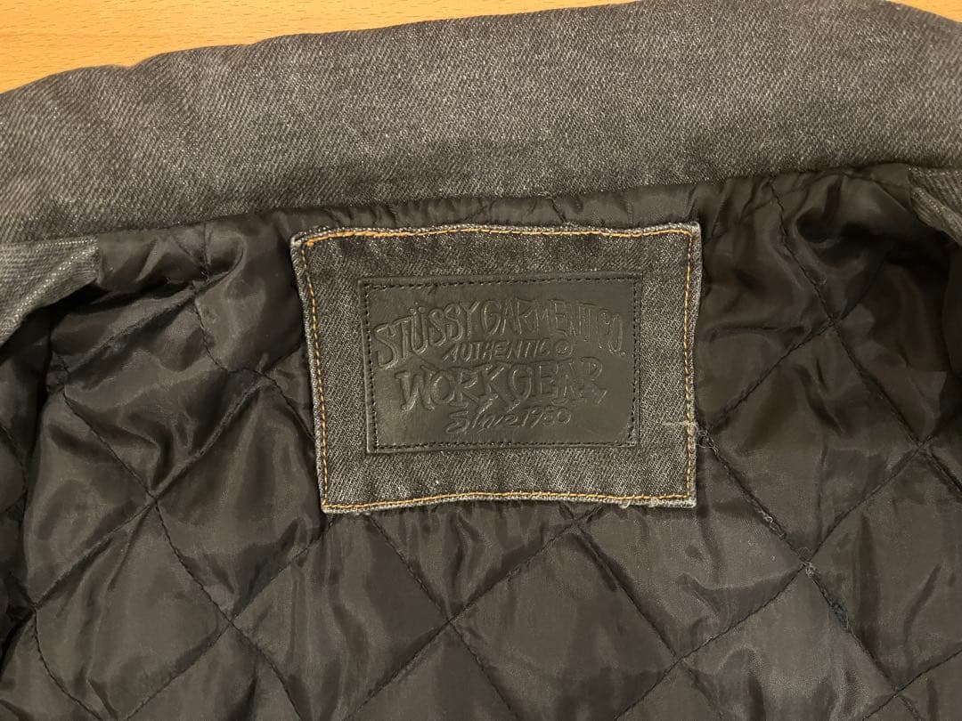 STUSSY ステューシー　デニムジャケット　袖レザー　ブラック
