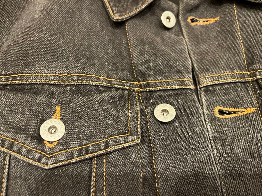 STUSSY ステューシー　デニムジャケット　袖レザー　ブラック