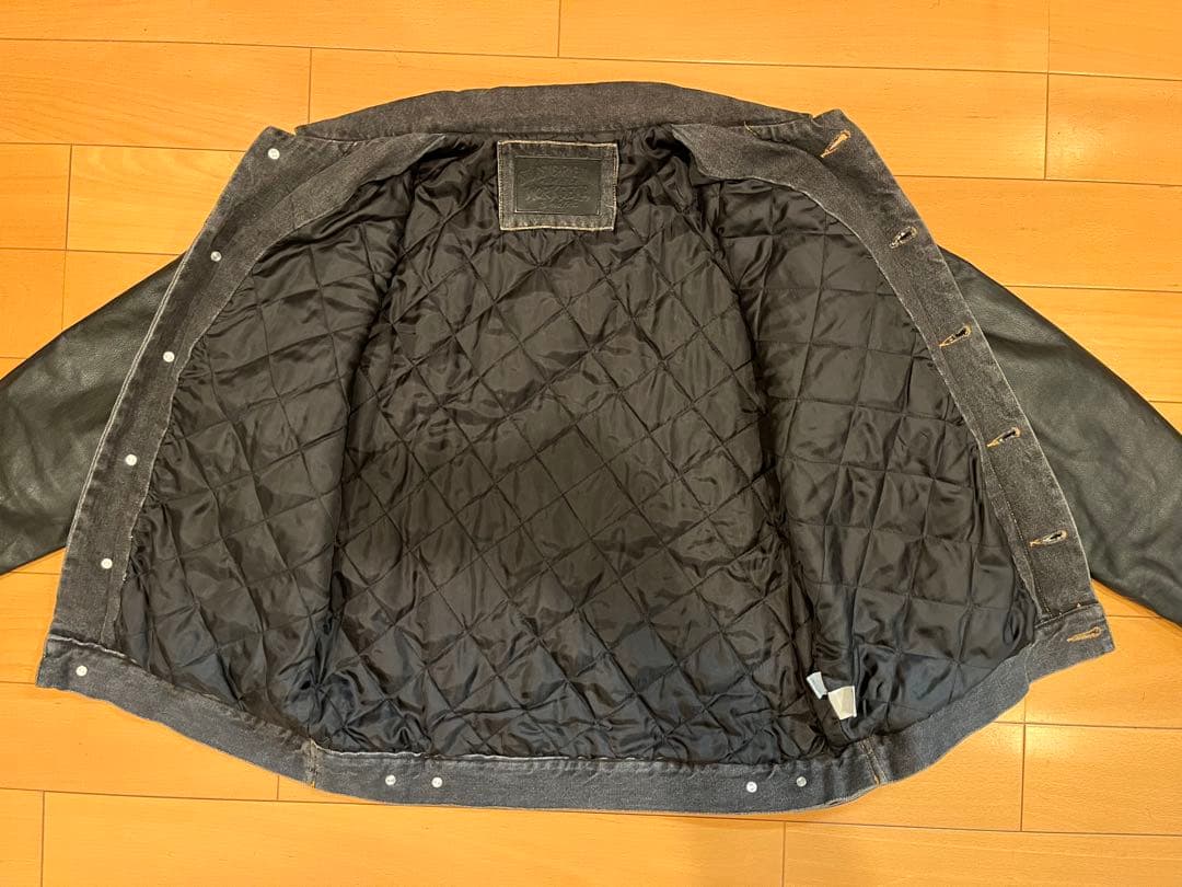 STUSSY ステューシー　デニムジャケット　袖レザー　ブラック