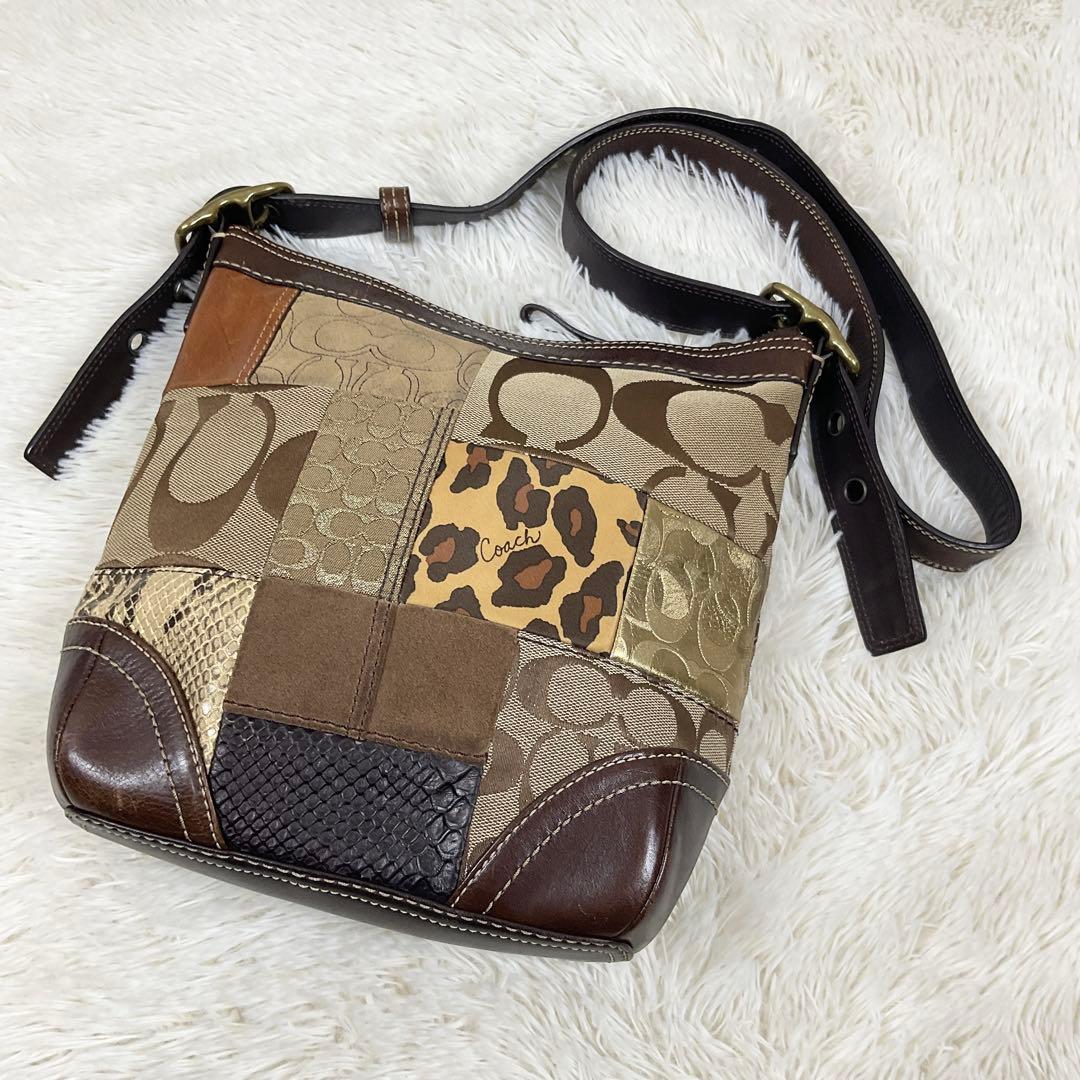 COACH コーチ ショルダーバッグ レオパード パッチワーク レザー