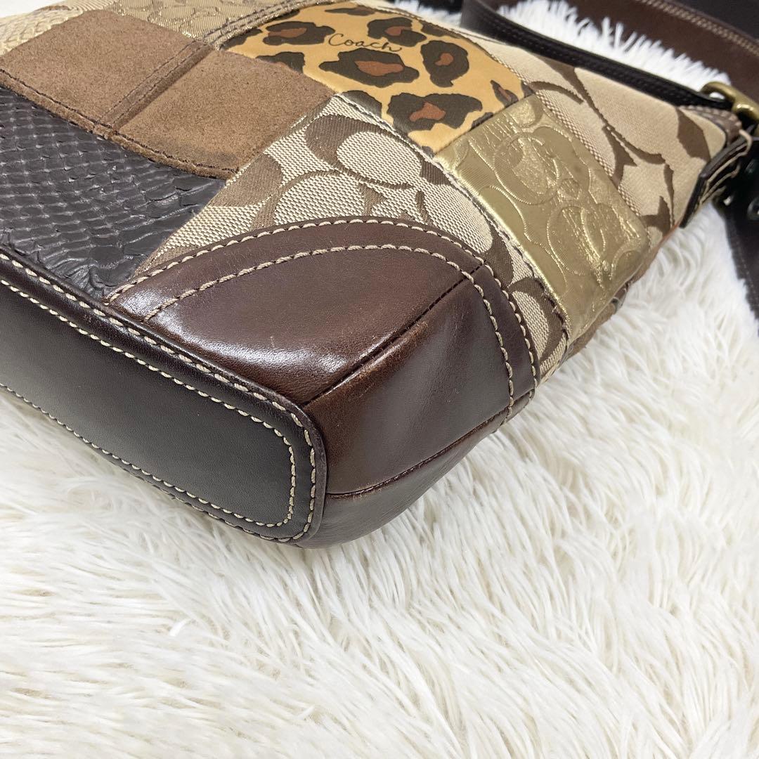 COACH コーチ ショルダーバッグ レオパード パッチワーク レザー