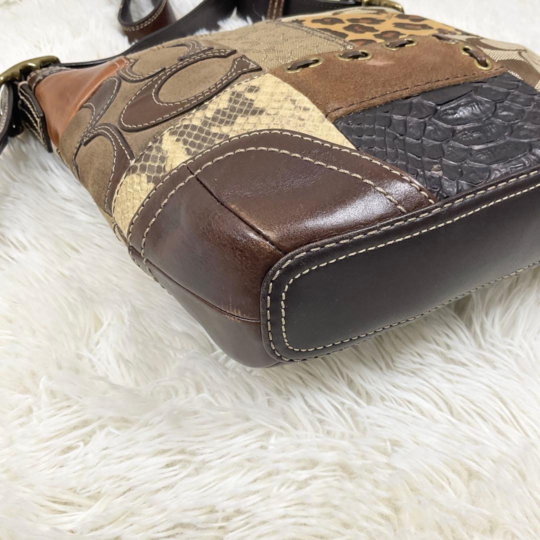 COACH コーチ ショルダーバッグ レオパード パッチワーク レザー