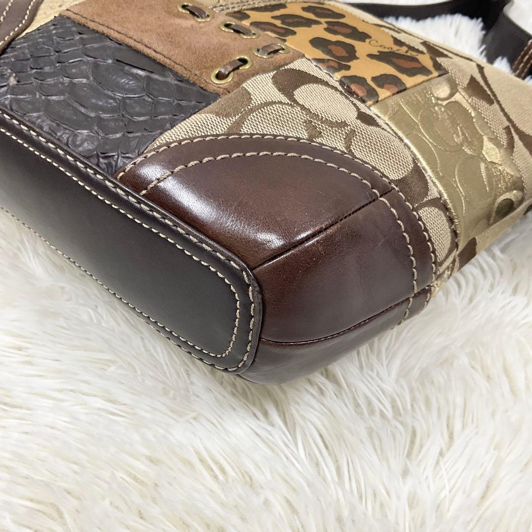 COACH コーチ ショルダーバッグ レオパード パッチワーク レザー