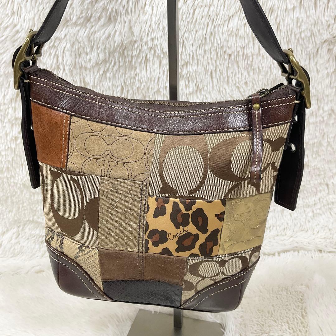 COACH コーチ ショルダーバッグ レオパード パッチワーク レザー
