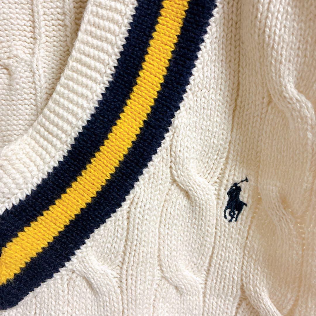 ポロラルフローレン　コットンニットベスト　Vネック　ケーブル編み　POLO