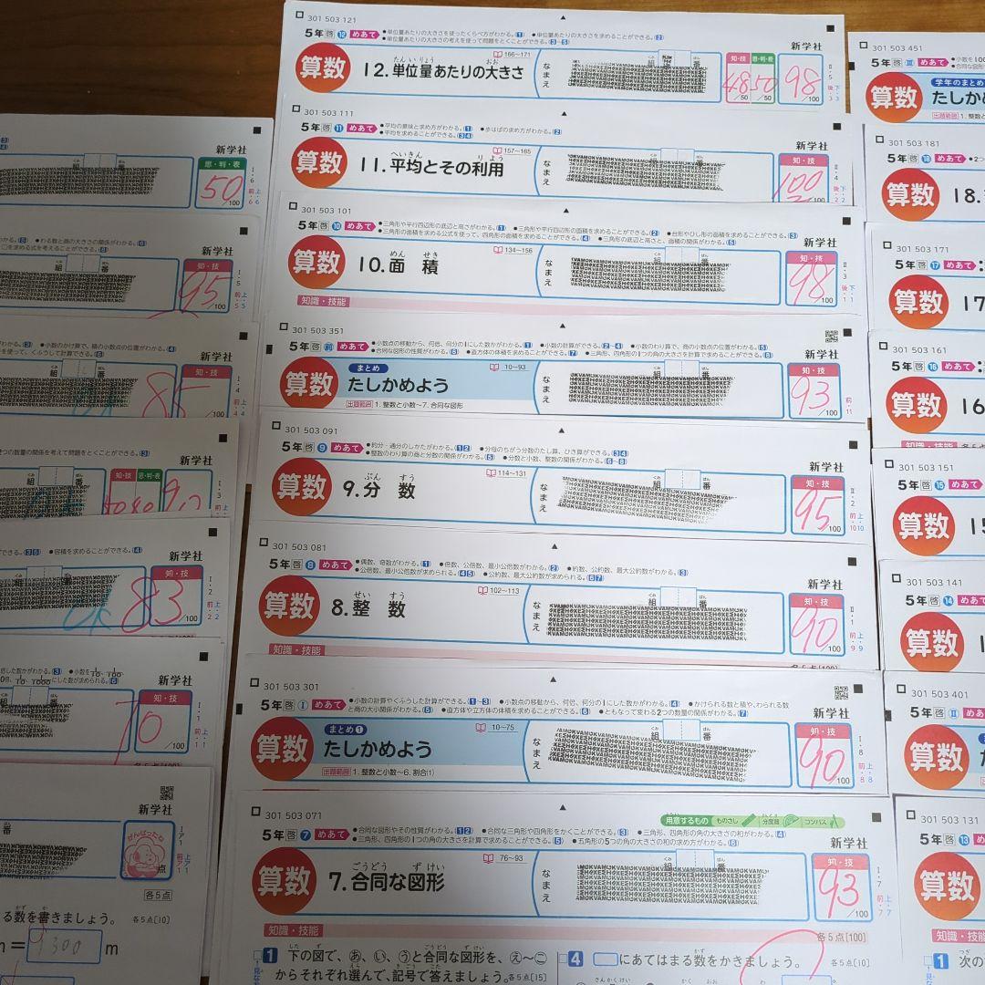 【新学社】小学5年 算数 カラーテスト 答え 令和7年度 23枚分 啓林館 最新