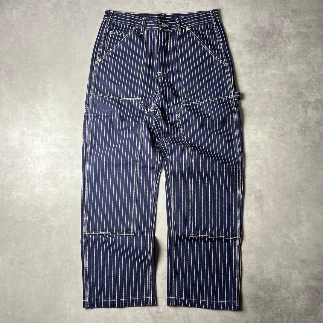 ✅新品　ウォバッシュ　ストライプ　ダブルニー　パンツ　インディゴ　濃紺　XL