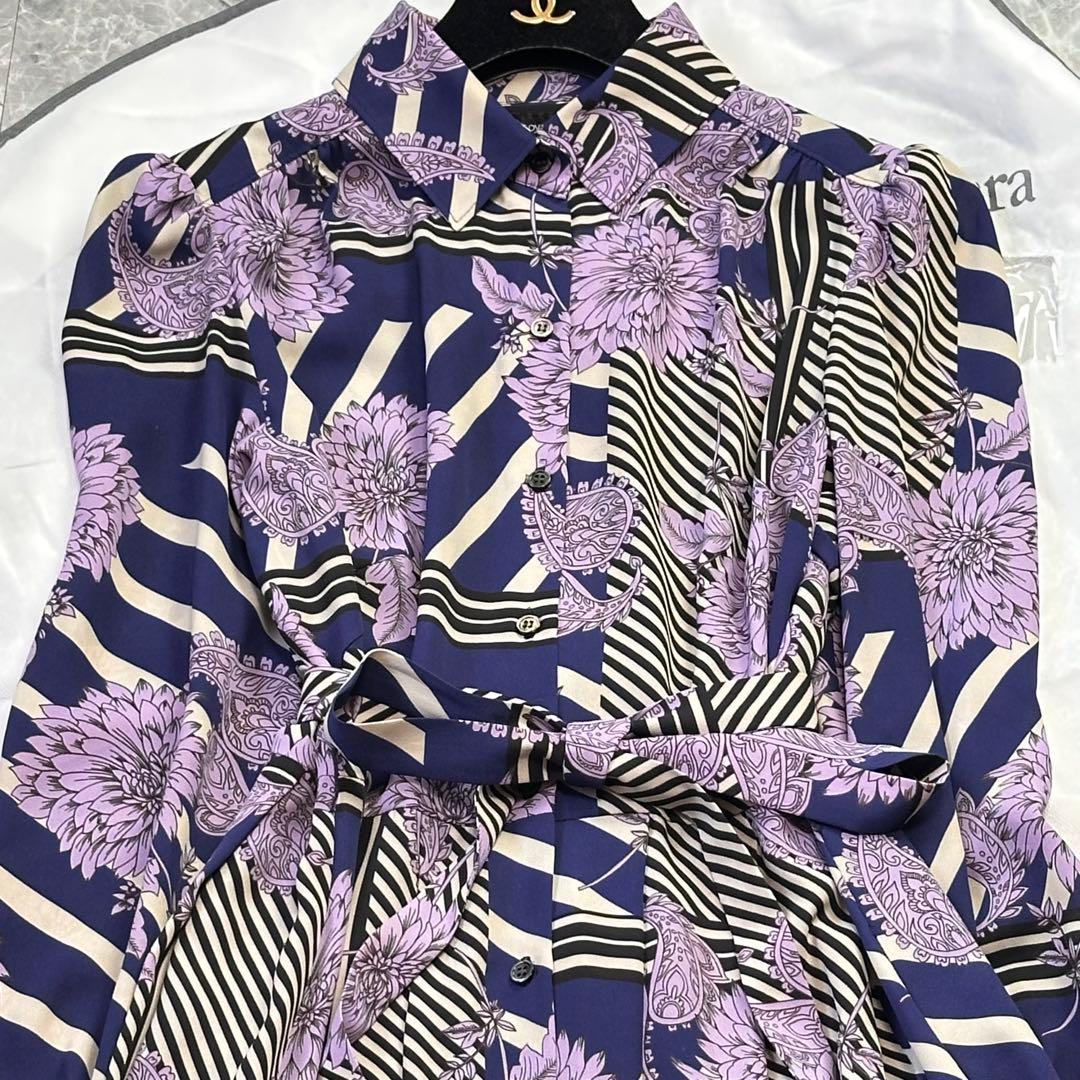 コルコバード♡2way ロングワンピース ベルトリボン ボウタイ 花柄 パープル