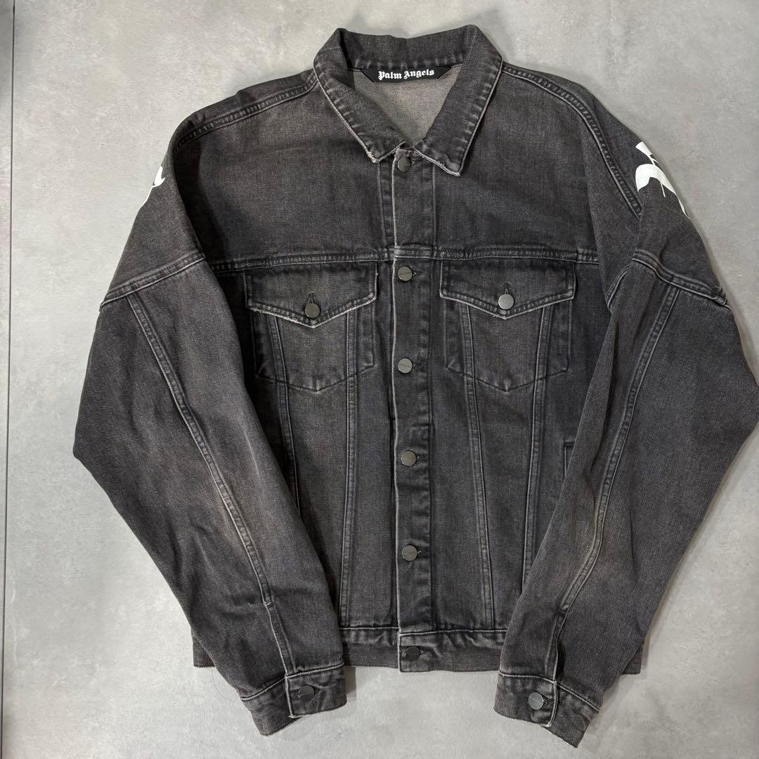 Palm Angels デニムジャケット グレー バックロゴ L 極美品 希少