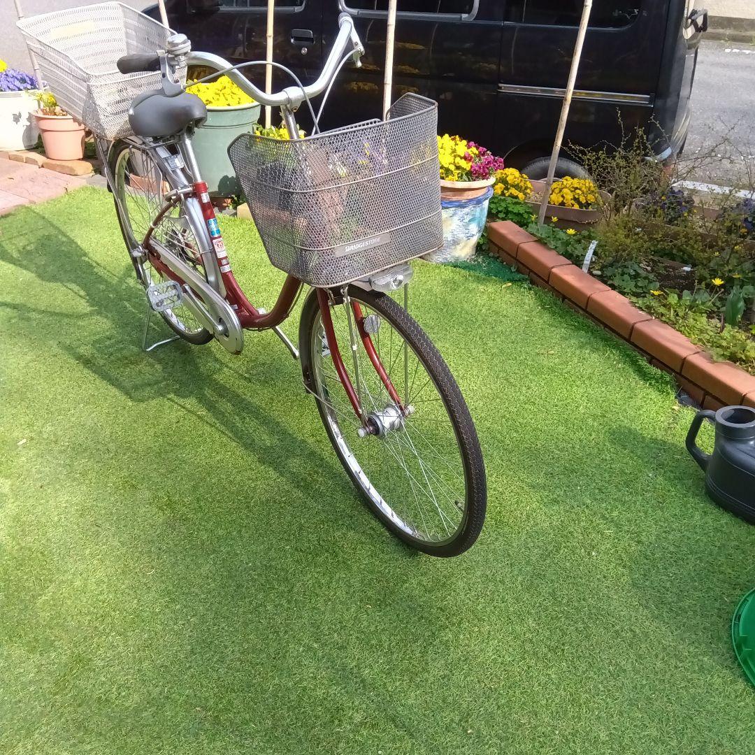 エンジ　ブリジストンのシティサイクル 前後バスケット付き26インチ　引き取り限定