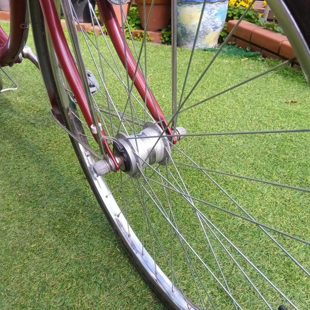 エンジ　ブリジストンのシティサイクル 前後バスケット付き26インチ　引き取り限定