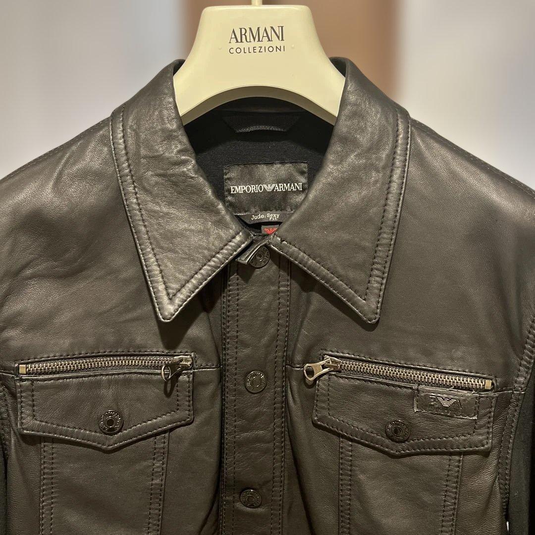 EMPORIO ARMANI レザージャケット レザー切替ジャケット ブラック